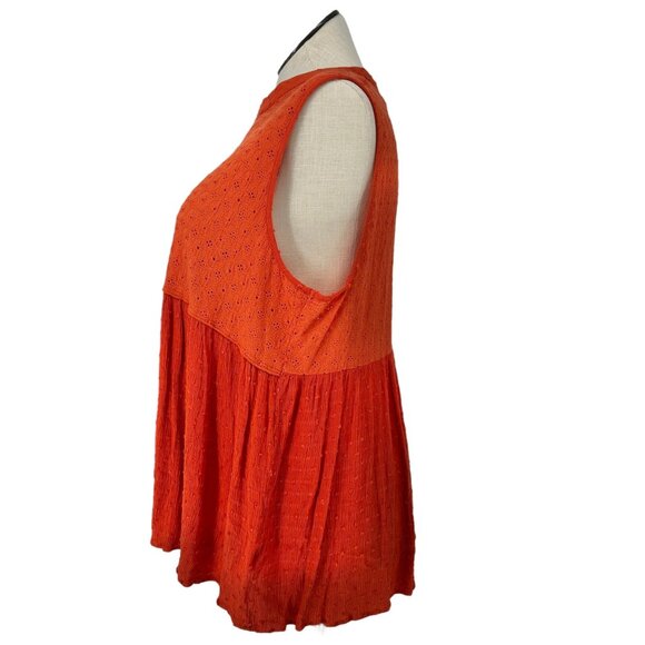 Weekend Suzanne Betro Tunic Top Womens 3X Sleeveless Orange Eyelet - Picture 2 of 7